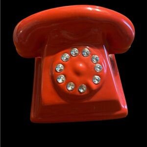 Vintage Red Ceramic Telephone Decor